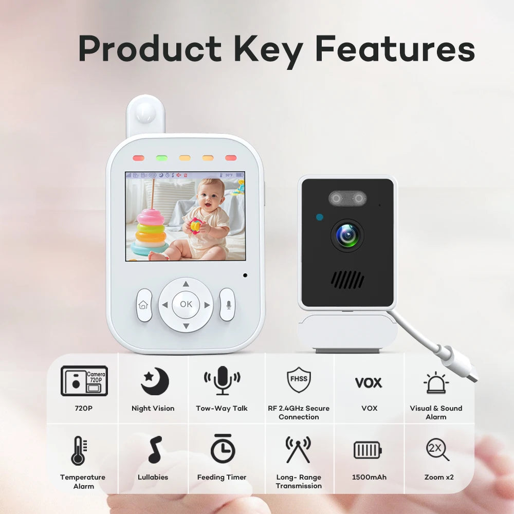 Babyphone mit Kamera 720P HD – 2,8" Display, Nachtsicht, Cry Detection & lange Akkulaufzeit